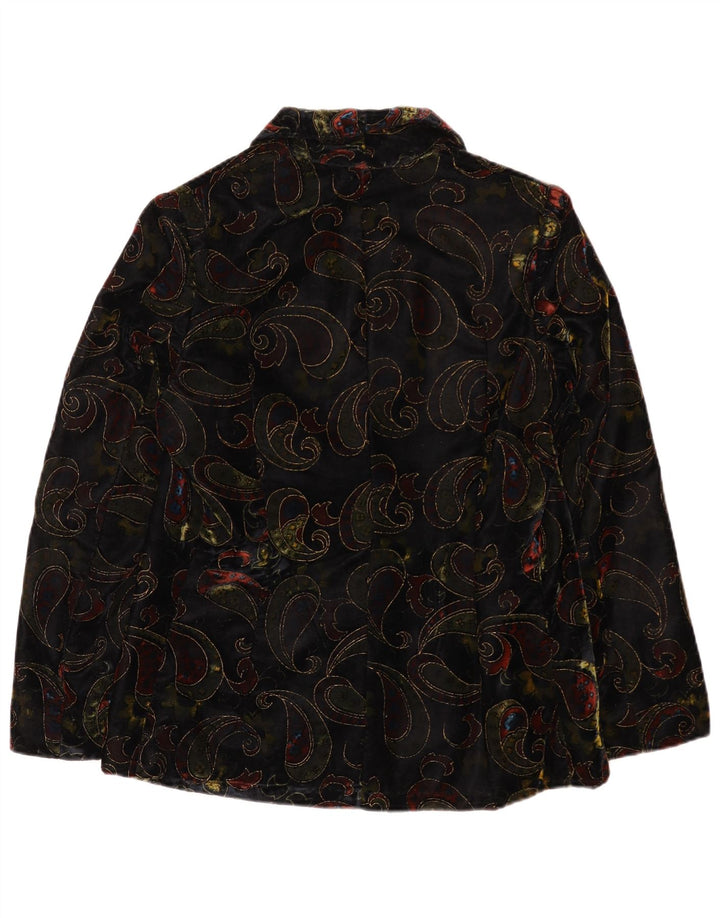 Vintage Dame 2 Button Velvet Blazer Jacket UK 12 Medium Black Paisley