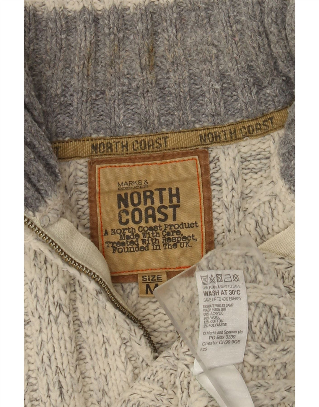 Marks & Spencer Herre sweater med lynlåshals mellemgrå flækket akryl