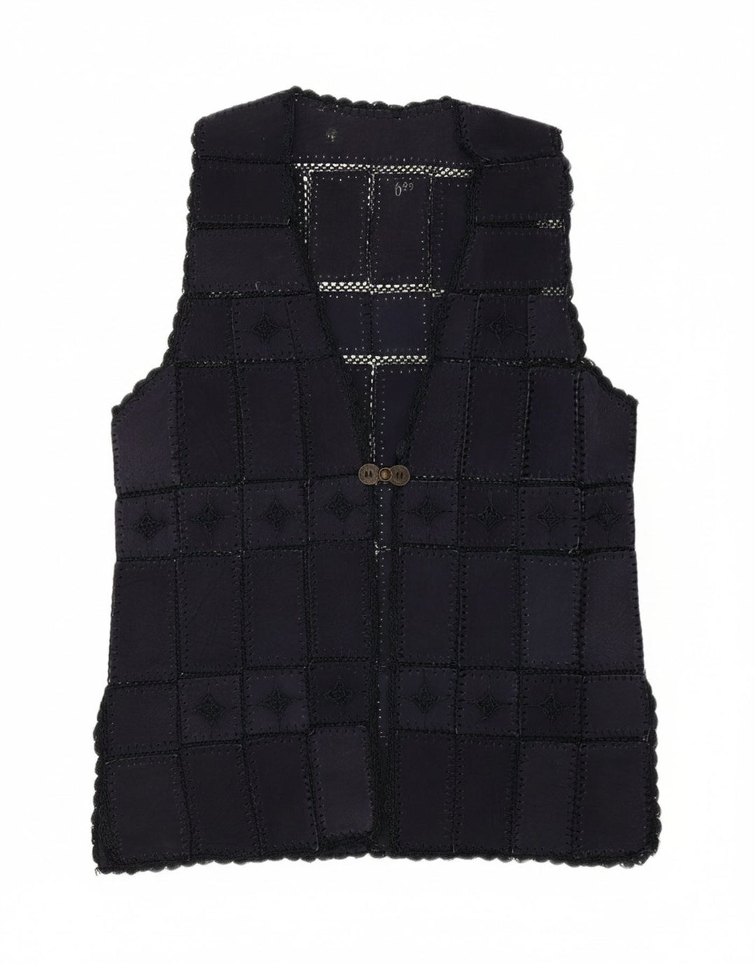 VINTAGE Womens Longline Gilet UK 16 Large Navy Blue Patchwork Vintage Vintage and Second-Hand Vintage from Messina Hembry 