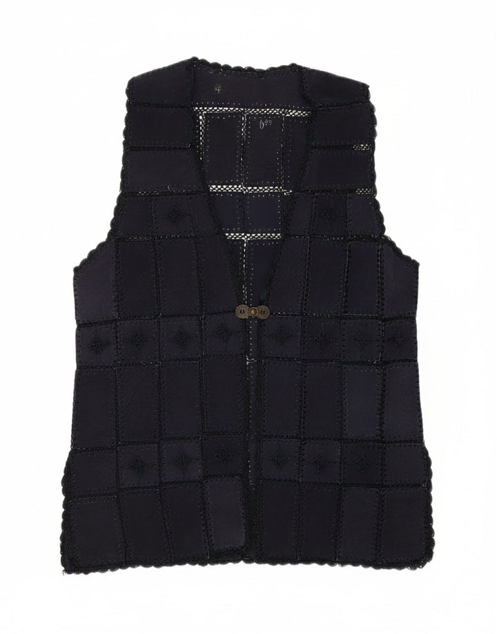 VINTAGE Womens Longline Gilet UK 16 Large Navy Blue Patchwork Vintage Vintage and Second-Hand Vintage from Messina Hembry 