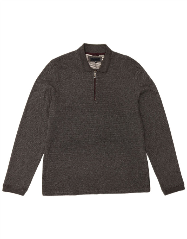 TED BAKER Herre London langærmet poloskjorte str. 5 XL Grå bomuld