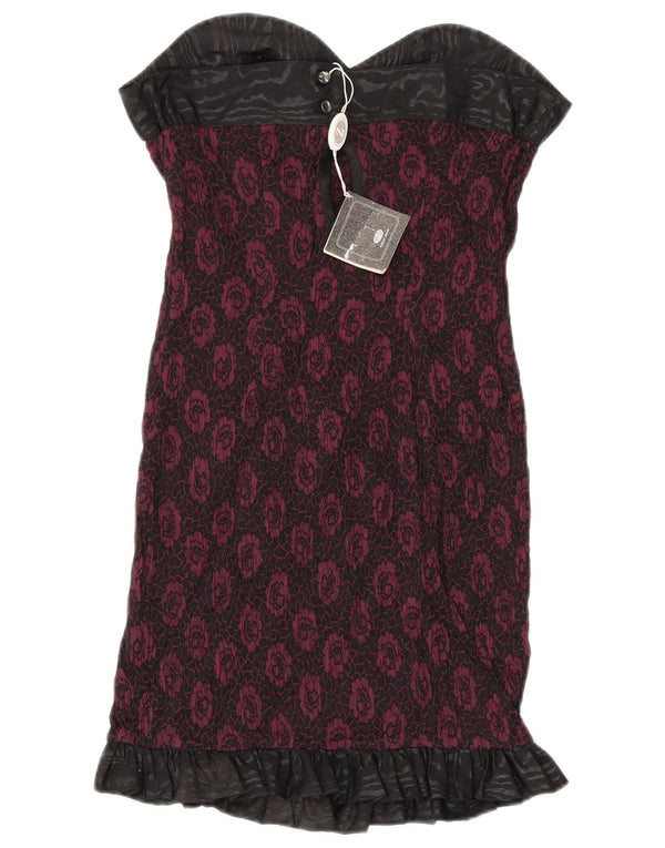 Aurelio Zepino Dame Stropløs Kjole IT 46 Large Burgundy Floral Acetate