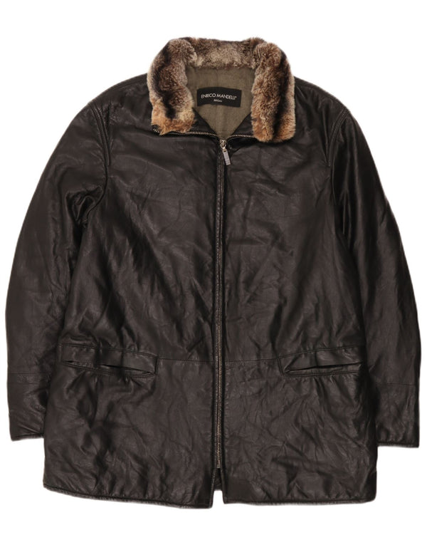 Enrico Mandelli Herre Læderjakke UK 42 XL Sort