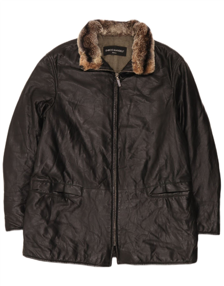 Enrico Mandelli Herre Læderjakke UK 42 XL Sort