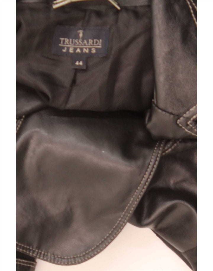 Trussardi Jeans Dame 2 Knaps Læder Blazer Jacket UK 44 Medium Sort