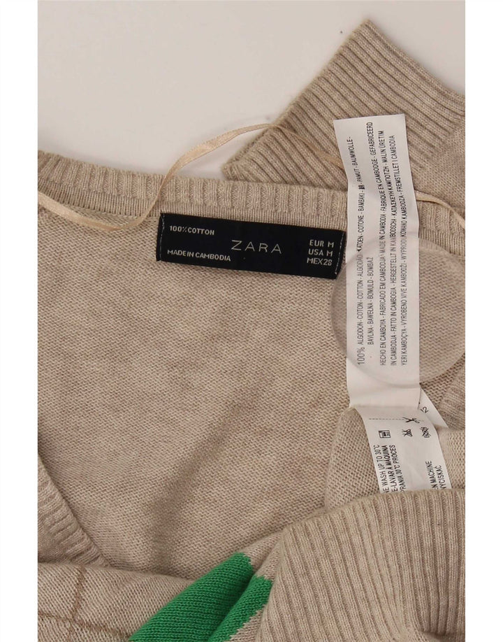 Zara Dame V-hals sweater UK 12 Medium Grey Argyle/Diamond Bomuld