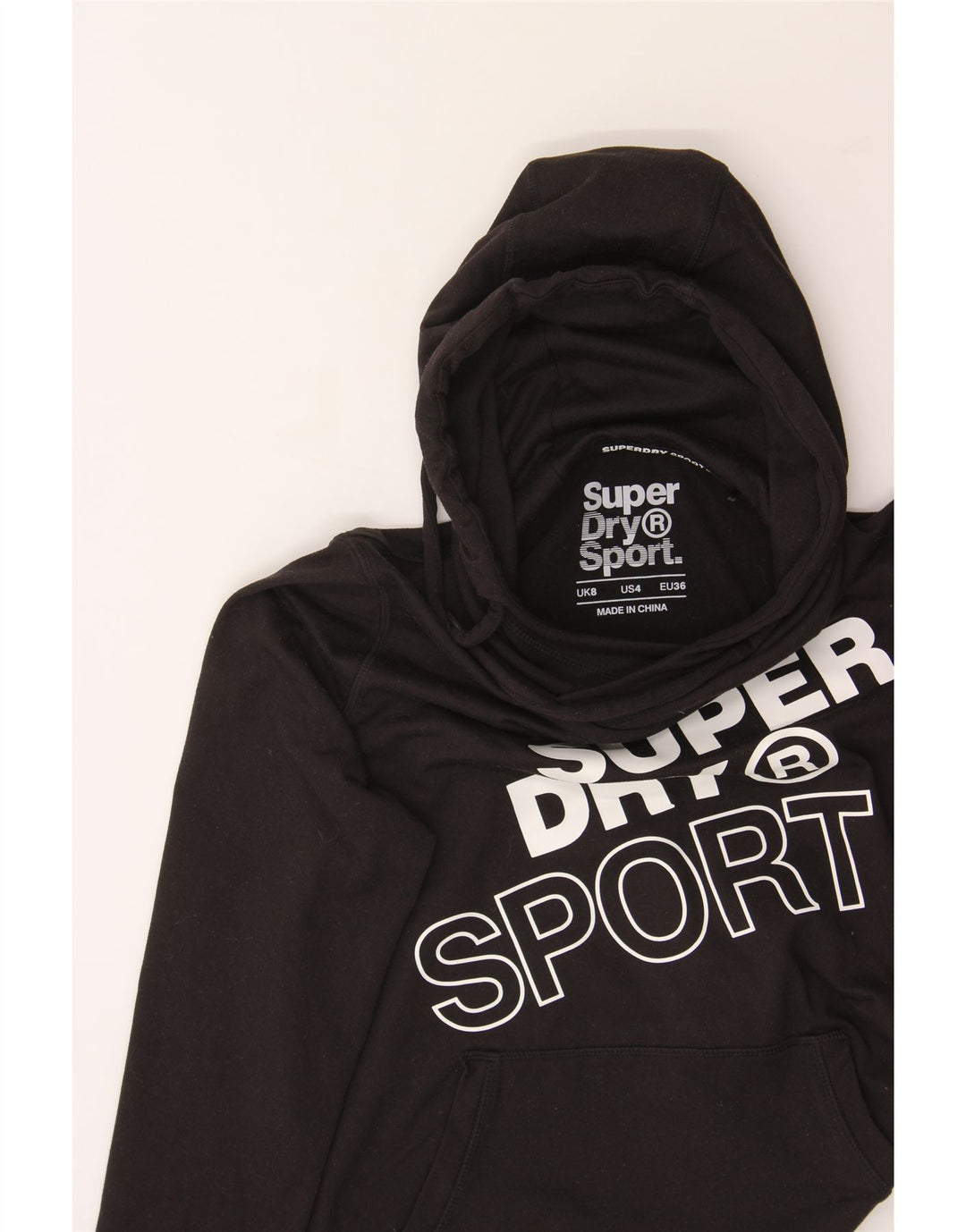 SUPERDRY Womens Graphic Hoodie Jumper UK 8 Small Black Vintage Superdry and Second-Hand Superdry from Messina Hembry 