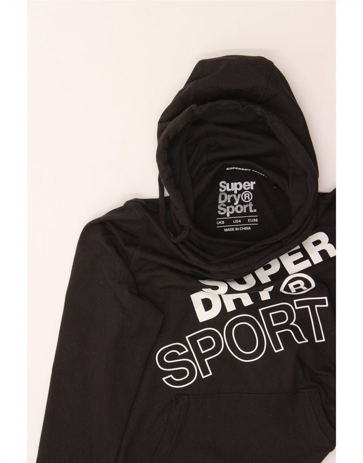 SUPERDRY Womens Graphic Hoodie Jumper UK 8 Small Black Vintage Superdry and Second-Hand Superdry from Messina Hembry 