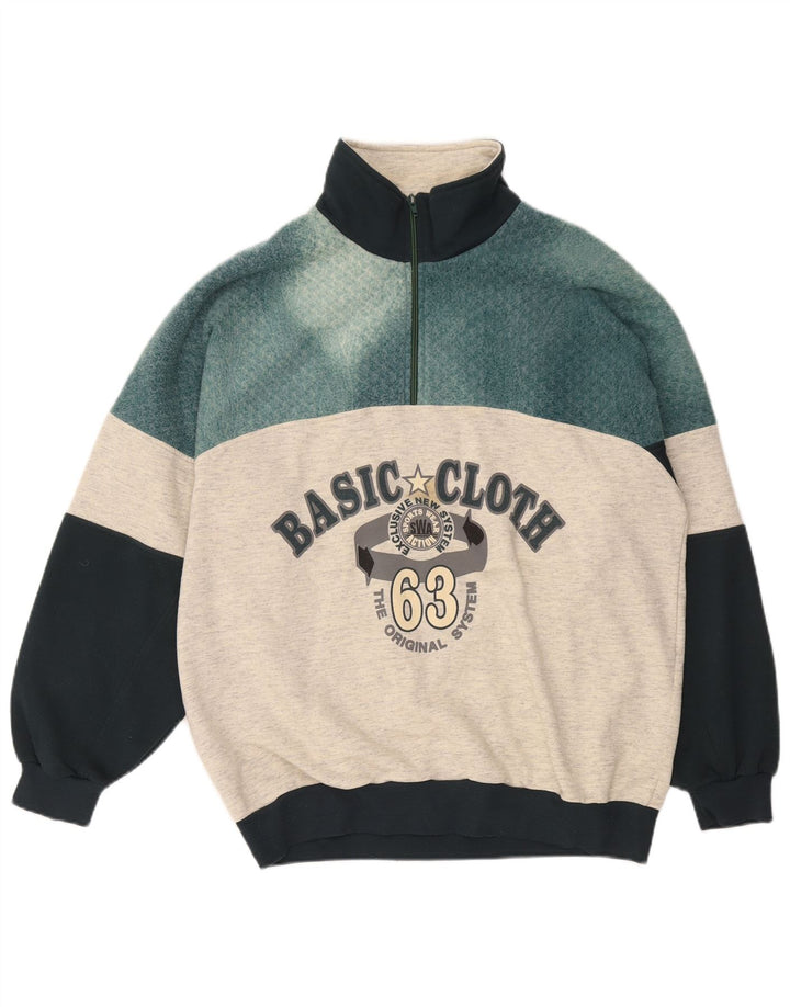 EXTE Herre grafisk zip-hals sweatshirt jumper stor grå farveblok