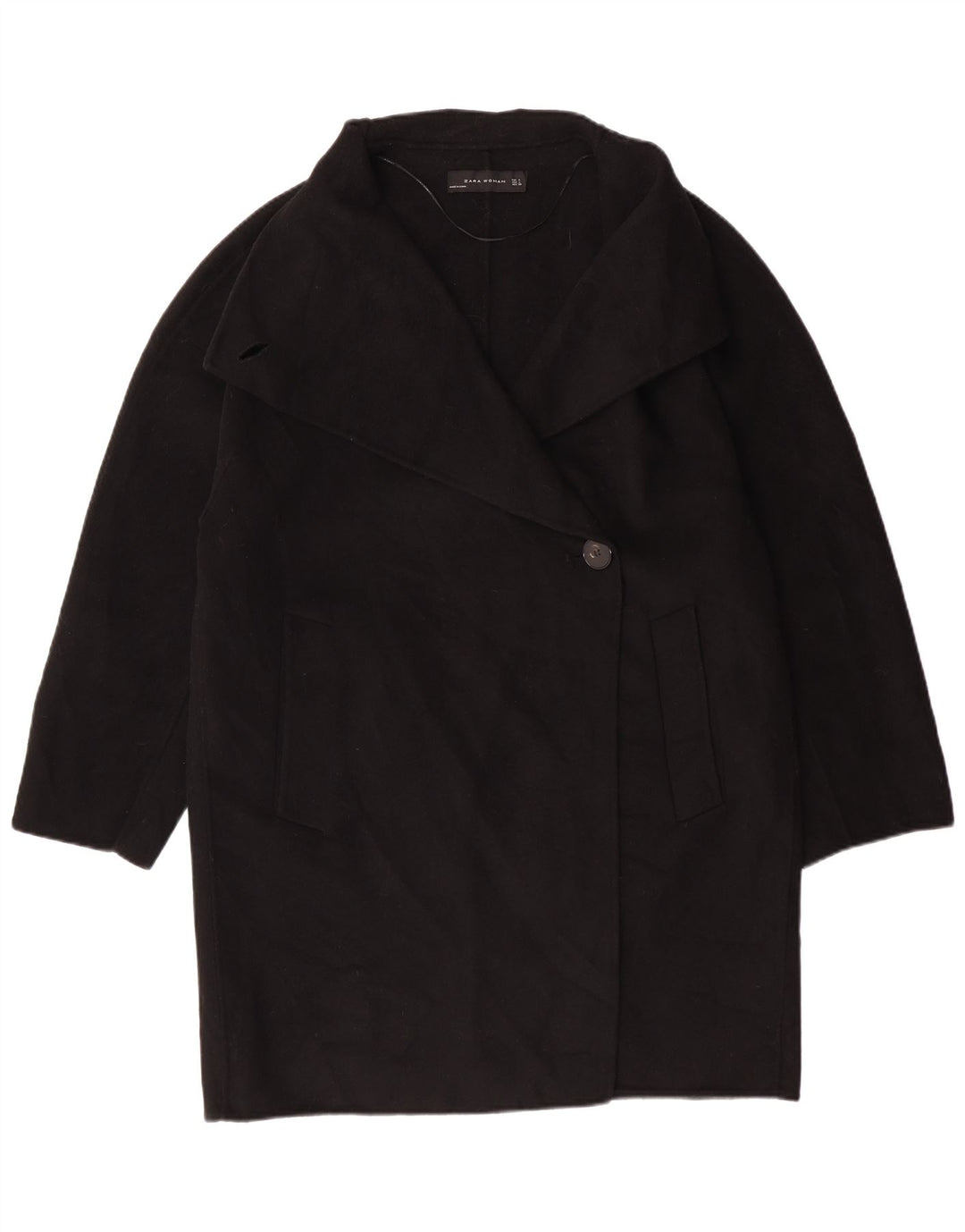 ZARA Dame Overfrakke UK 16 Stor Sort Uld