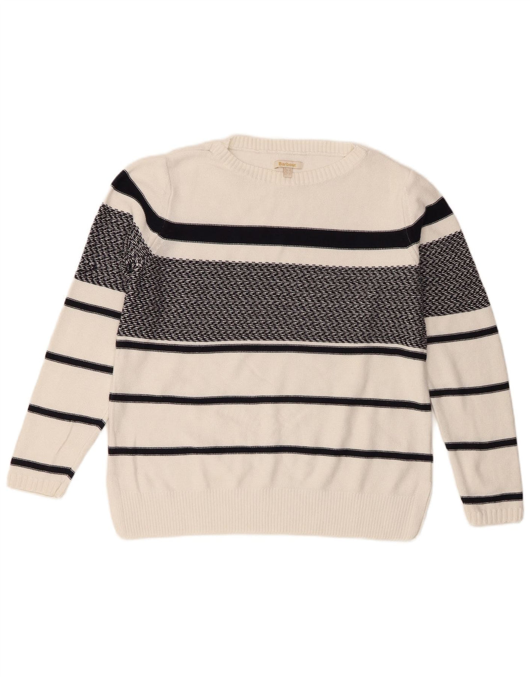 Barbour Dame Oversized Boat Neck Jumper Sweater UK 10 Lille hvid stribet