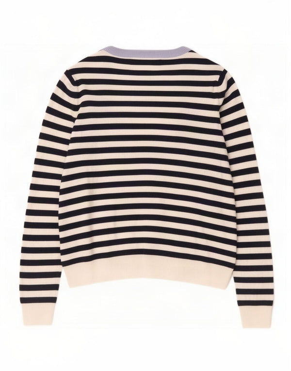 Marks & Spencer Dame Cardigan Sweater UK 16 Stor blå stribet viskose