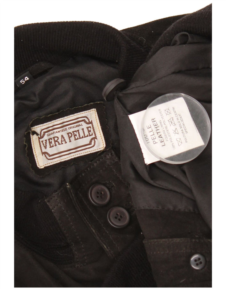 Vintage herre ruskind bomberjakke IT 54 2XL sort læder