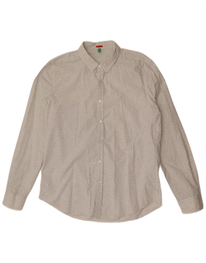 BENETTON Herre Slim Fit Skjorte Stor hvid plettet