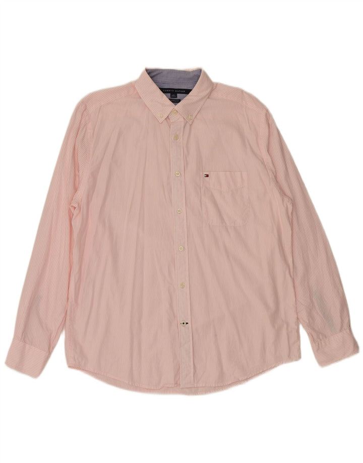 Tommy Hilfiger Herre Classic Fit Shirt Large Pink Pinstripe