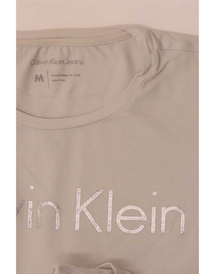 Calvin Klein Jeans Dame Grafisk T-Shirt Top UK 12 Medium White