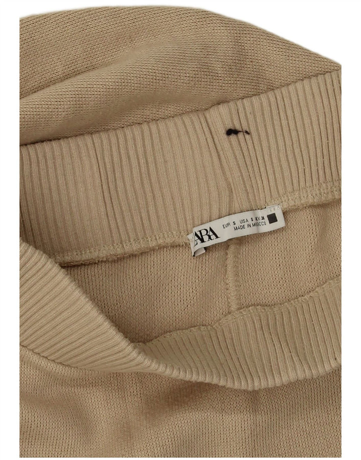 Zara Dame Strik Flared Nederdel Small W26 Beige Viscose