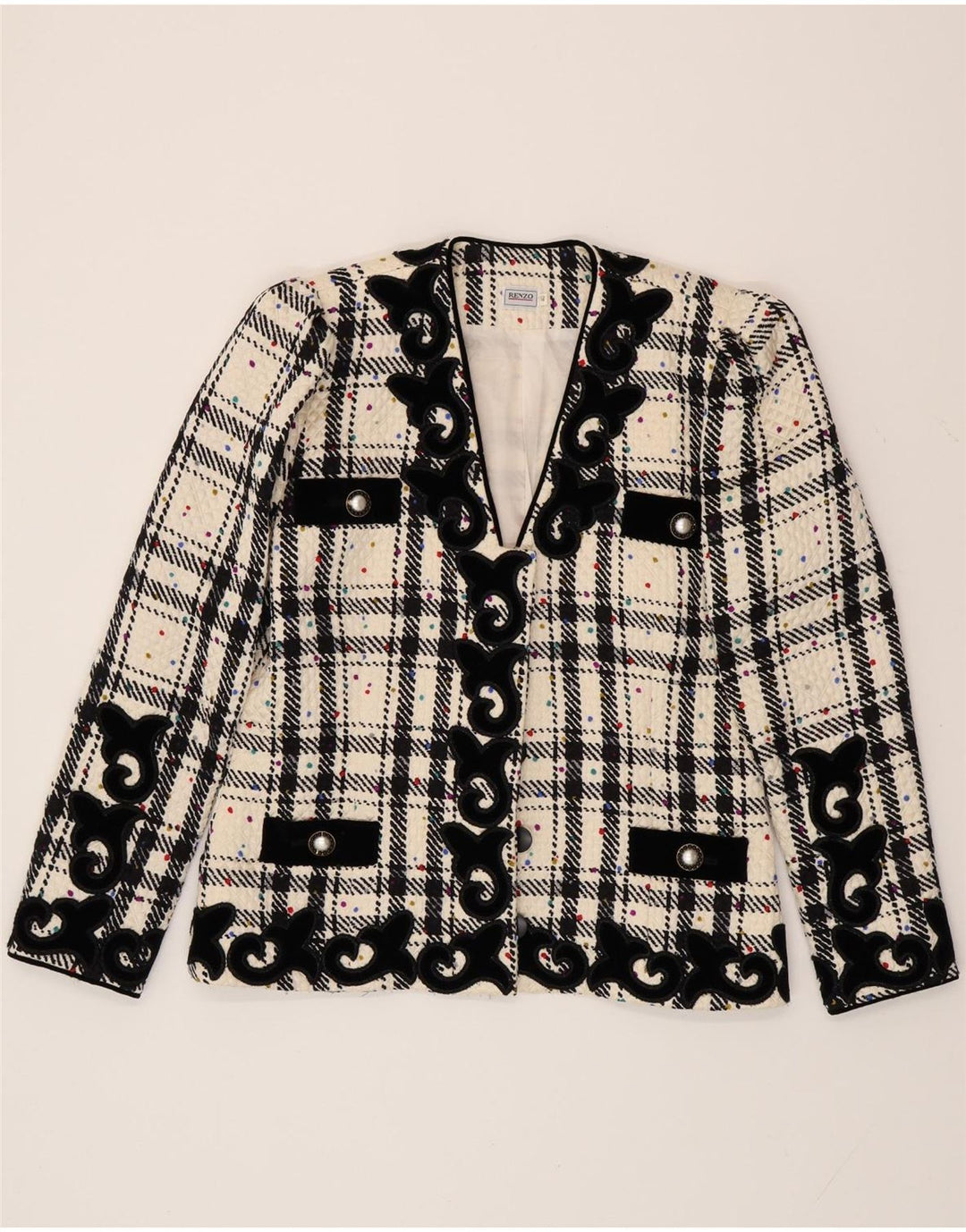 RENZO Dame Oversized Blazer Jacket IT 40 Small Off White Check