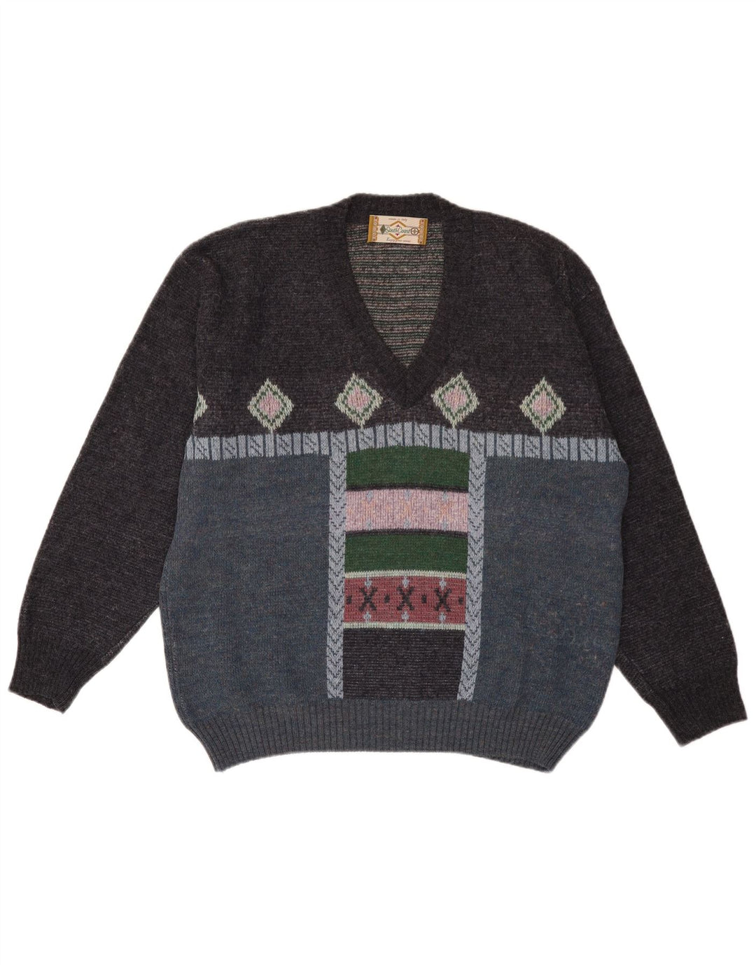 South Coast Herre V-hals sweater Stor flerfarvet geometrisk