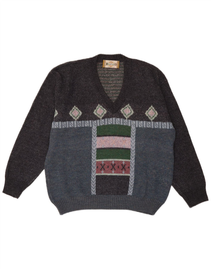South Coast Herre V-hals sweater Stor flerfarvet geometrisk