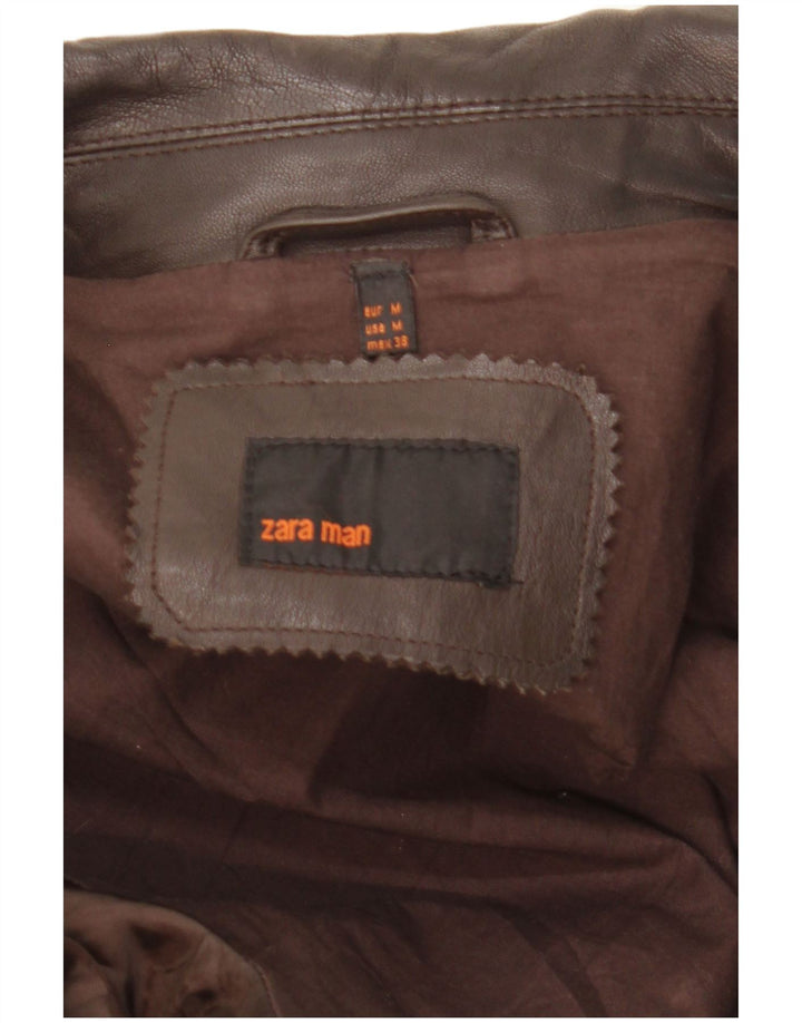 Zara Herre Læderjakke UK 38 Medium Brun Læder