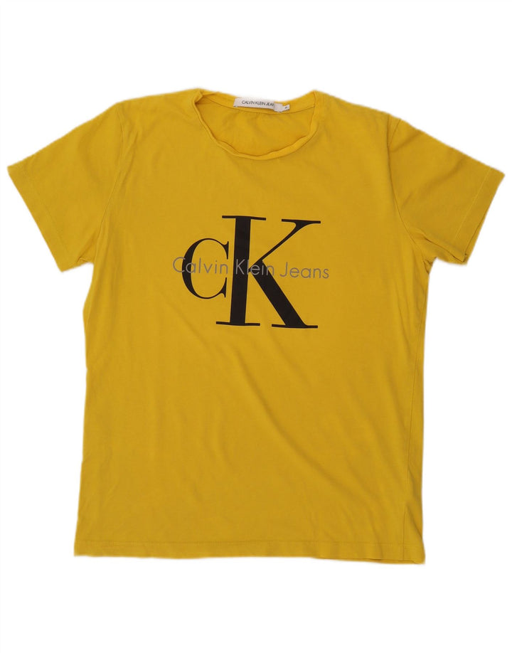 CALVIN KLEIN JEANS Grafisk T-shirt top til kvinder DK 18 XL gul bomuld