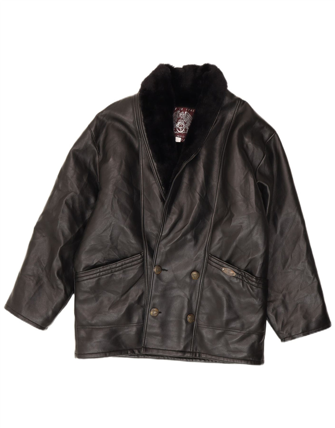 Vintage Herre Double Breasted Shearling Jacket UK 40 Large Black Shearling