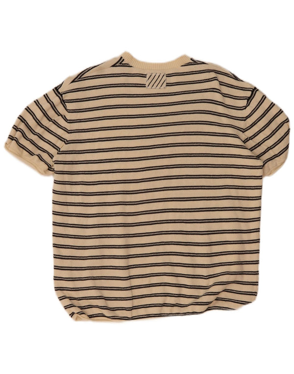 Zara Herre kortærmet rund hals sweater stor beige stribet