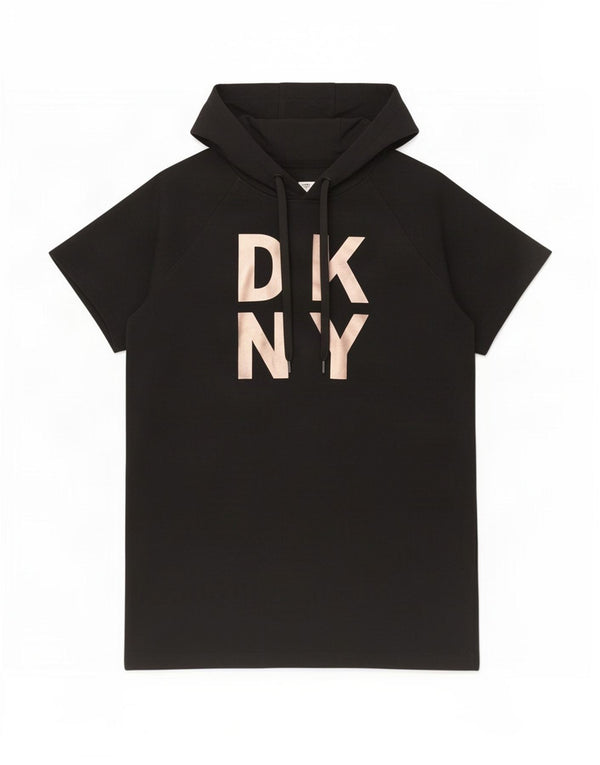 Dkny Dame Grafisk Kortærmet Hættetrøje Jumper UK 18 XL Sort Bomuld