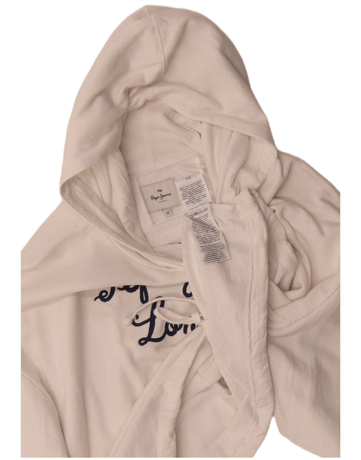 PEPE JEANS Womens Oversized Crop Graphic Hoodie Jumper UK 14 Medium White