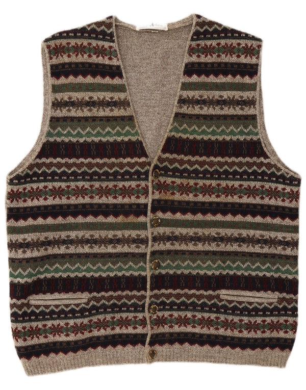 Vintage herre ærmeløs cardigan sweater IT 54 XL Grå Fair Isle Mohair