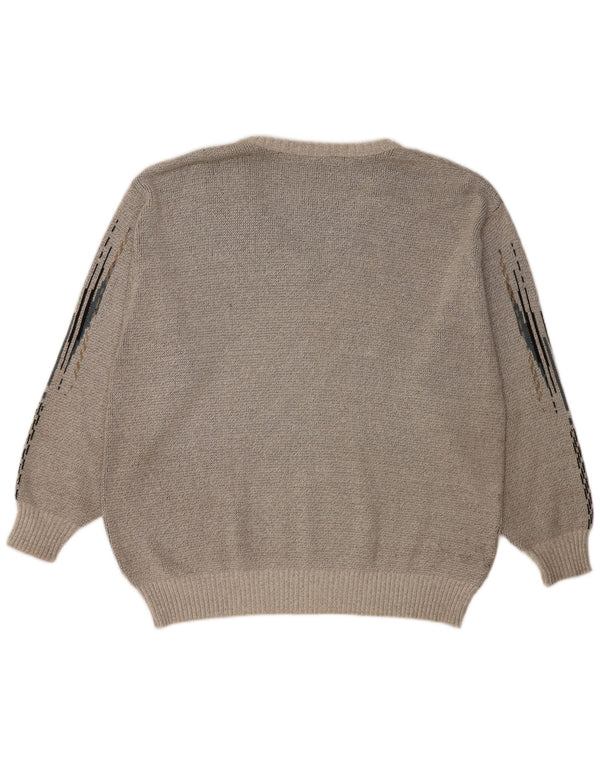 VINTAGE Herre V-hals sweater Stor Grå Geometrisk