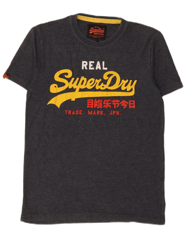 SUPERDRY Mens Graphic T-Shirt Top Medium Grey Cotton