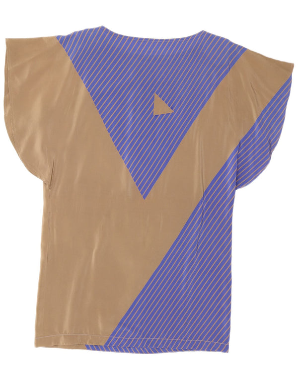 Vintage dameskjortekjole IT 42 Medium Brun Colourblock Silke