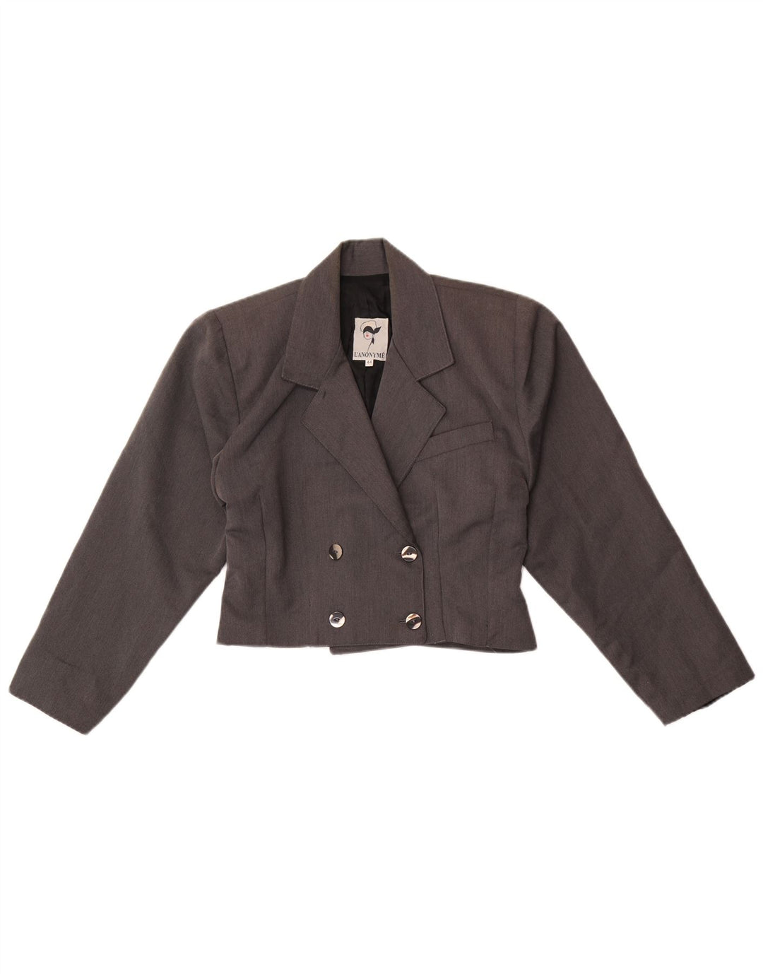 Vintage Dame Crop Double Breasted Blazer Jacket IT 44 Medium Grey