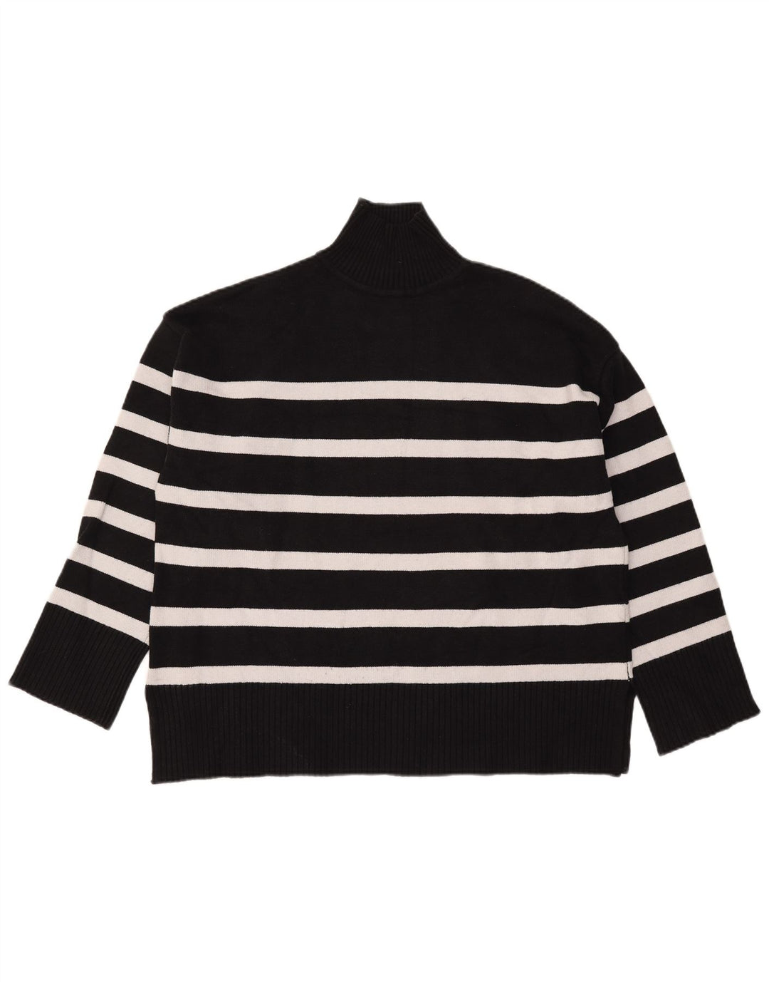 Zara Dame Oversized Turtle Neck Jumper Sweater UK 16 Stor sort stribet