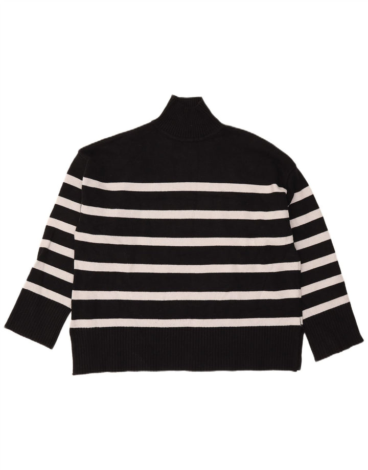 Zara Dame Oversized Turtle Neck Jumper Sweater UK 16 Stor sort stribet
