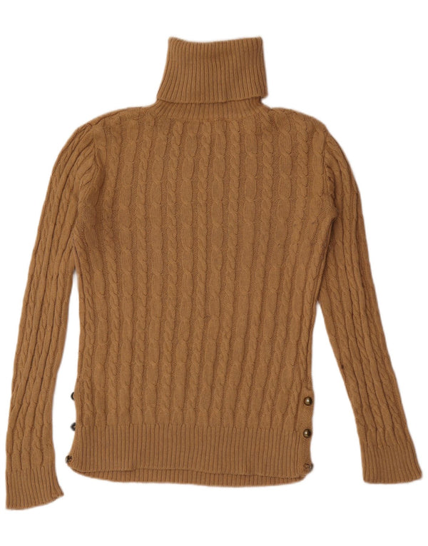 Zara Dame Roll Neck Jumper Sweater UK 12 Medium Brun Akryl