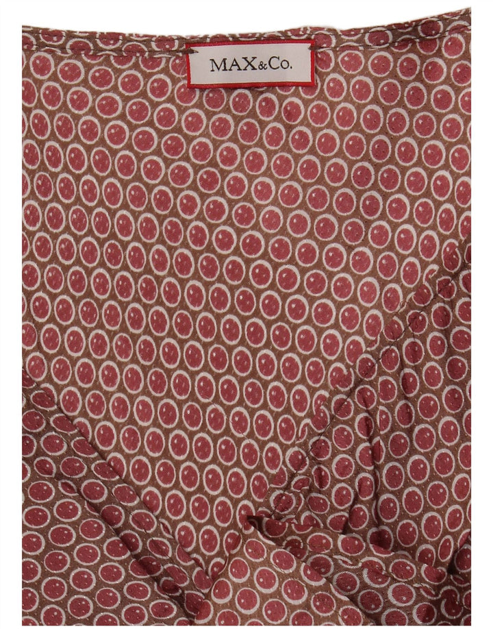 MAX & CO. Kvinders Front Tie A-Line Kjole UK 12 Medium Burgundy Plettet