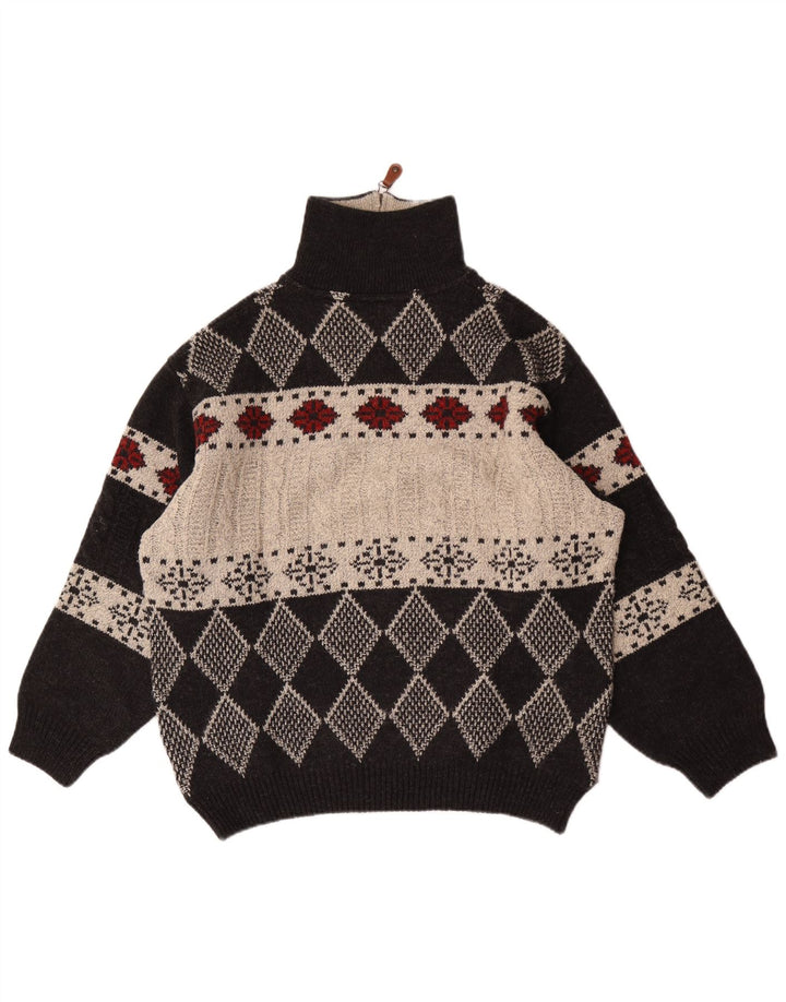 Vintage Herre Zip Neck Jumper Sweater IT 48 Medium Black Argyle/Diamond