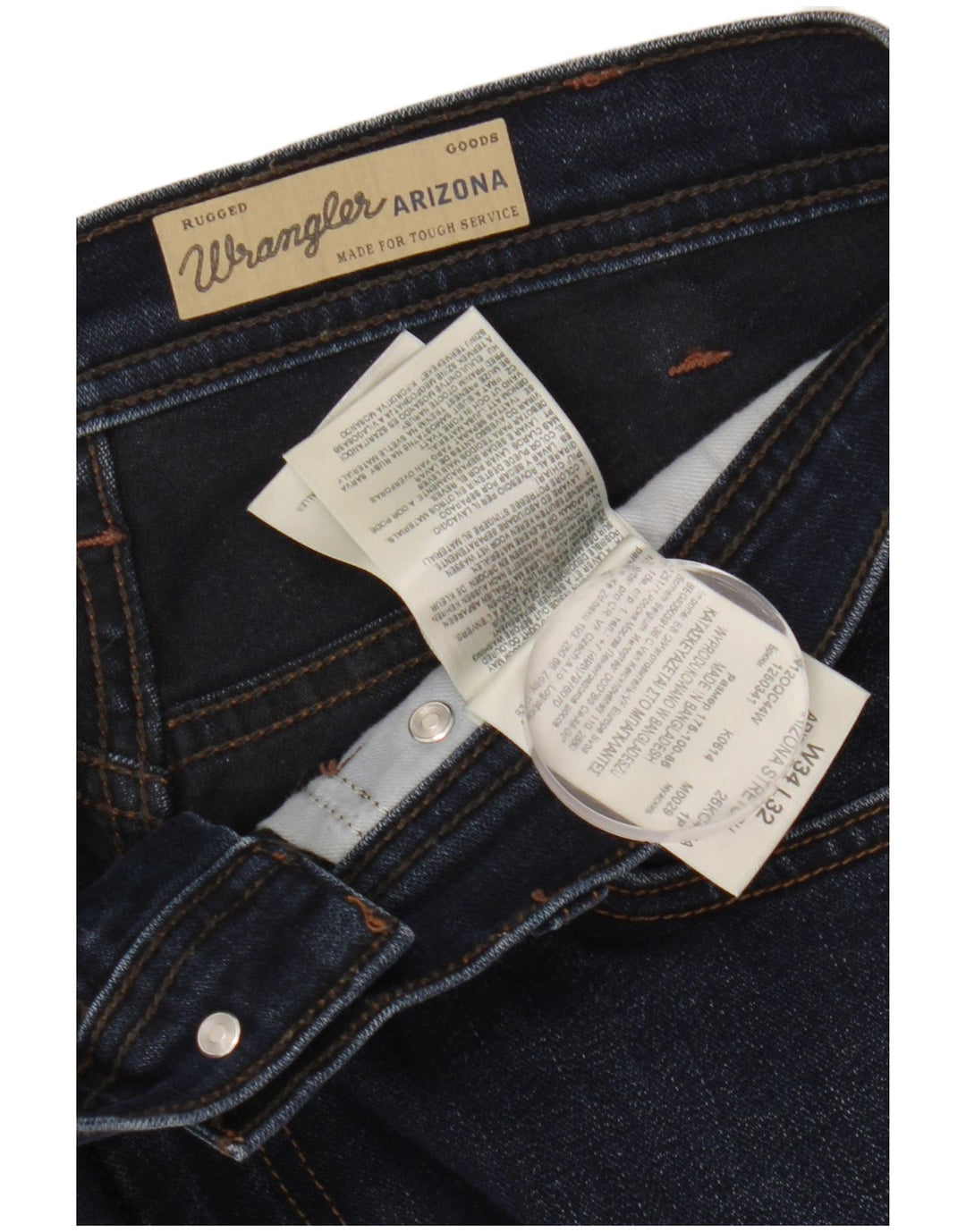 WRANGLER Herre Arizona Stretch Straight Jeans W34 L32 Marineblå Bomuld
