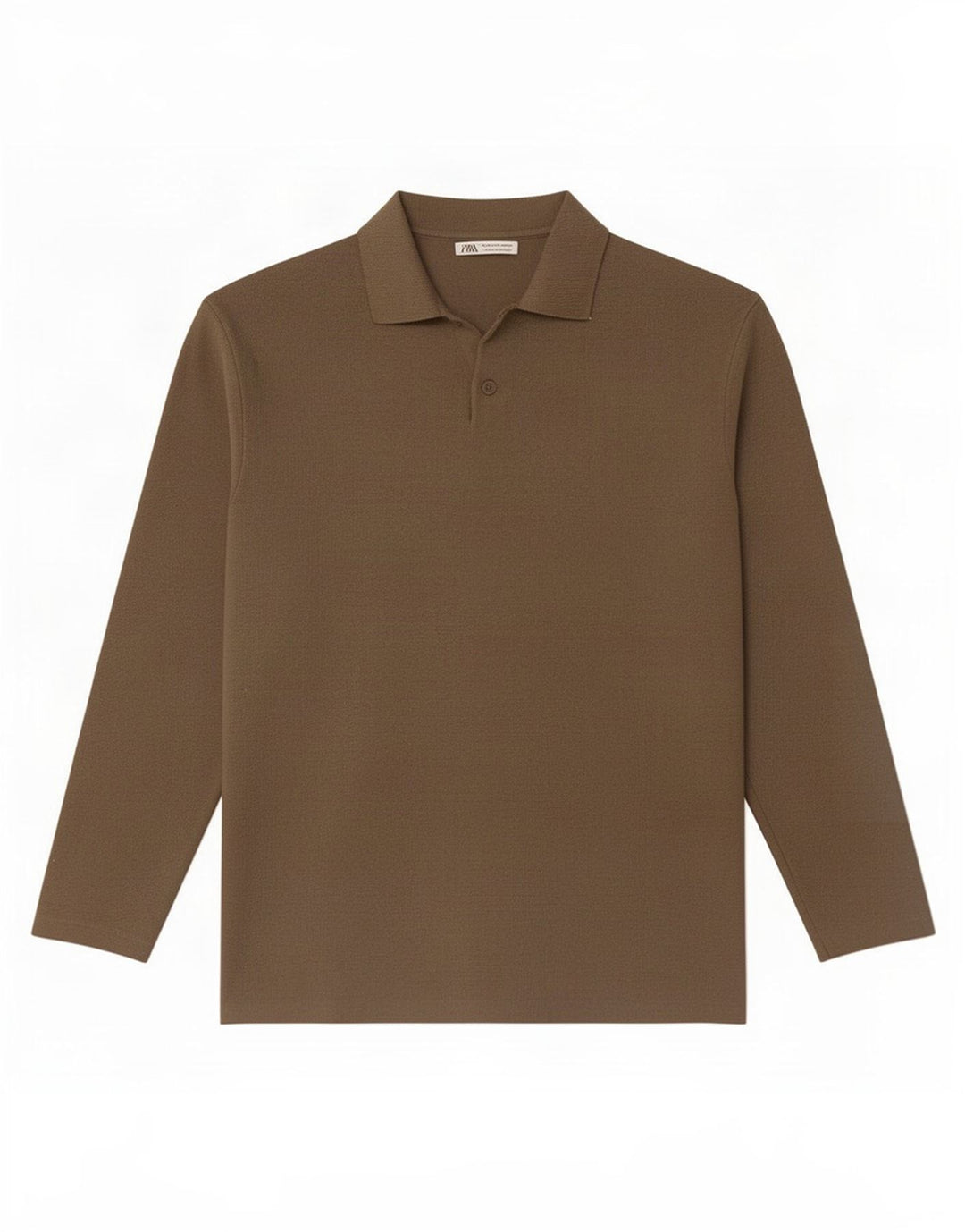 Zara Langærmet poloskjorte til mænd Medium brun viskose
