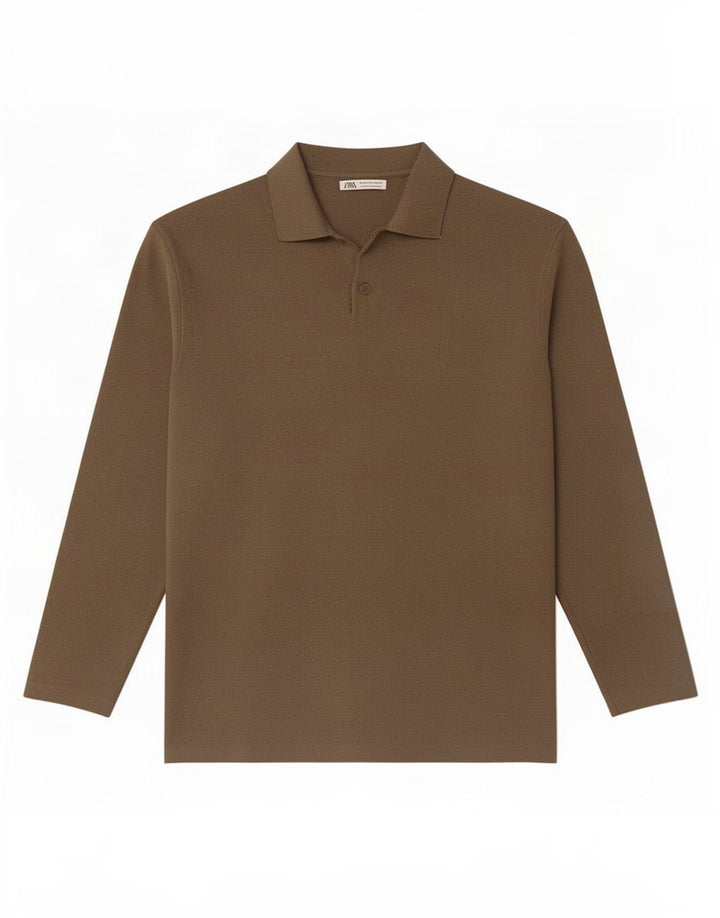 Zara Langærmet poloskjorte til mænd Medium brun viskose
