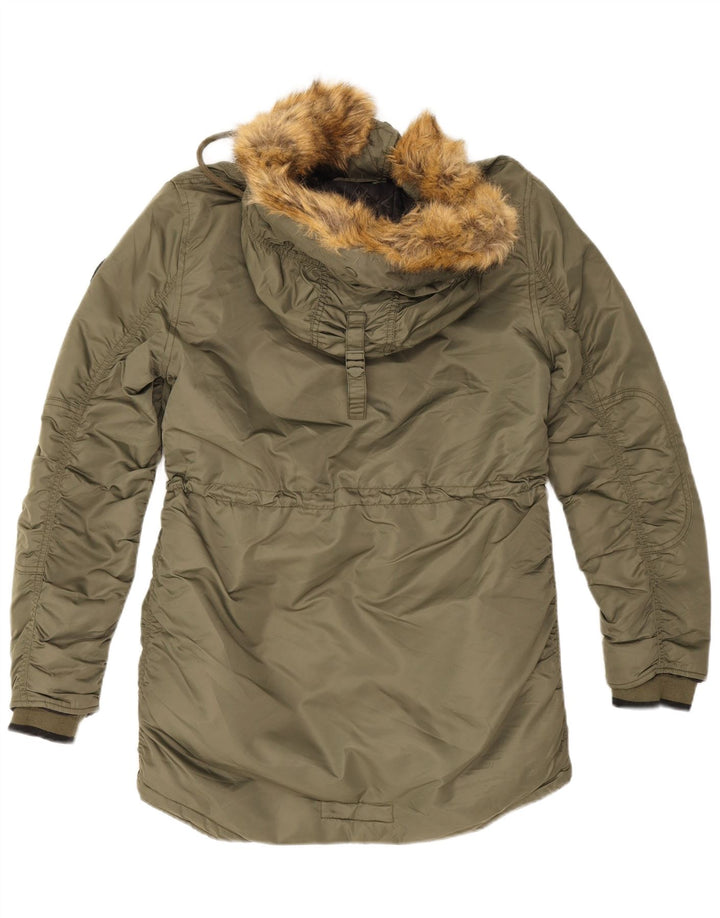Superdry Parkajakke med hætte til kvinder UK 12 Medium Khaki Nylon