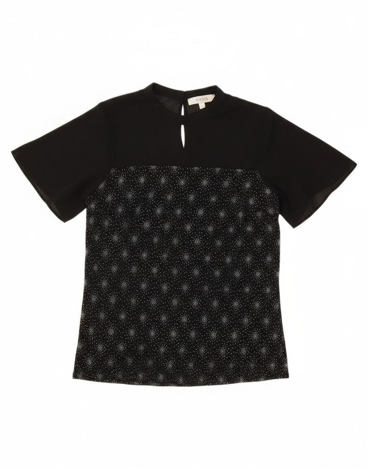 OASIS Womens Blouse Top UK 6 XS Black Spotted Polyester