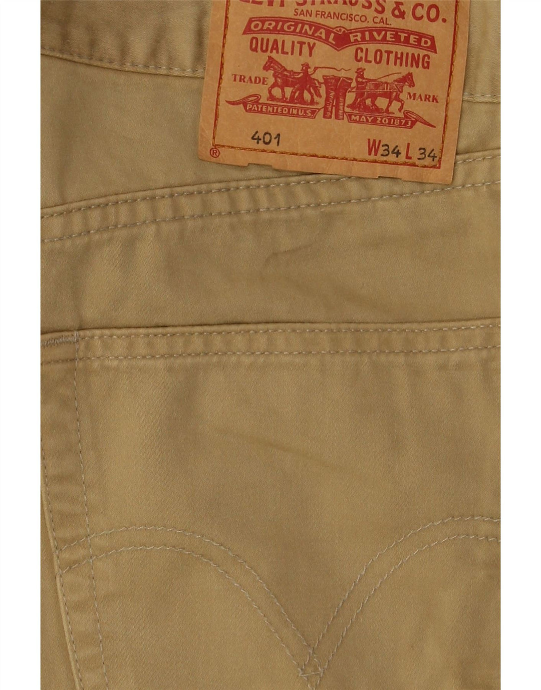LEVI'S Mens 401 Straight Casual Trousers W34 L27 Beige Vintage Levi's and Second-Hand Levi's from Messina Hembry 