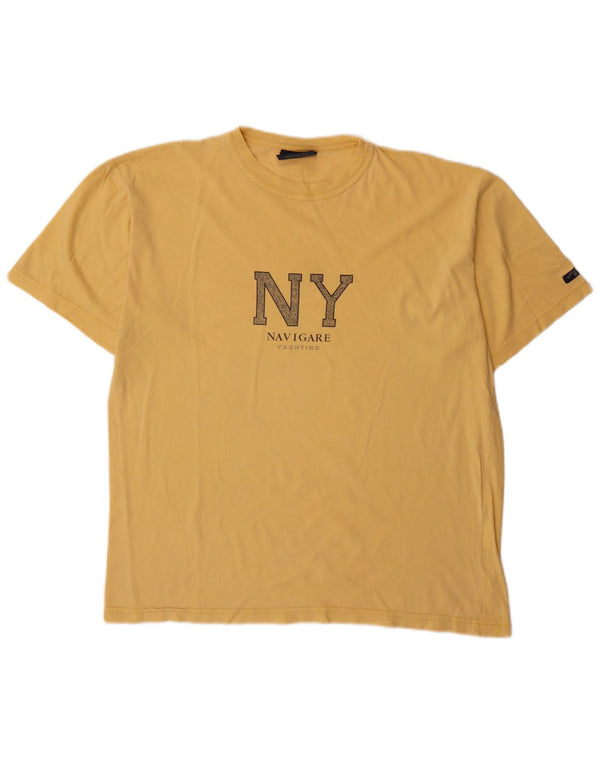 Navigare Herre grafisk T-shirt Top Medium Gul Bomuld