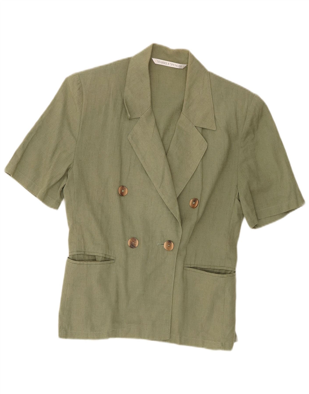Marks & Spencer Dame Kortærmet Blazer Jacket UK 10 Small Khaki