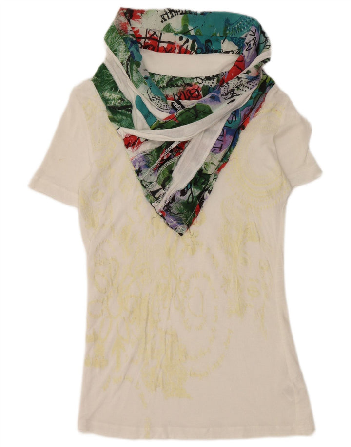 Desigual Dame Drop Neck Bluse Top UK 10 Small White Viscose
