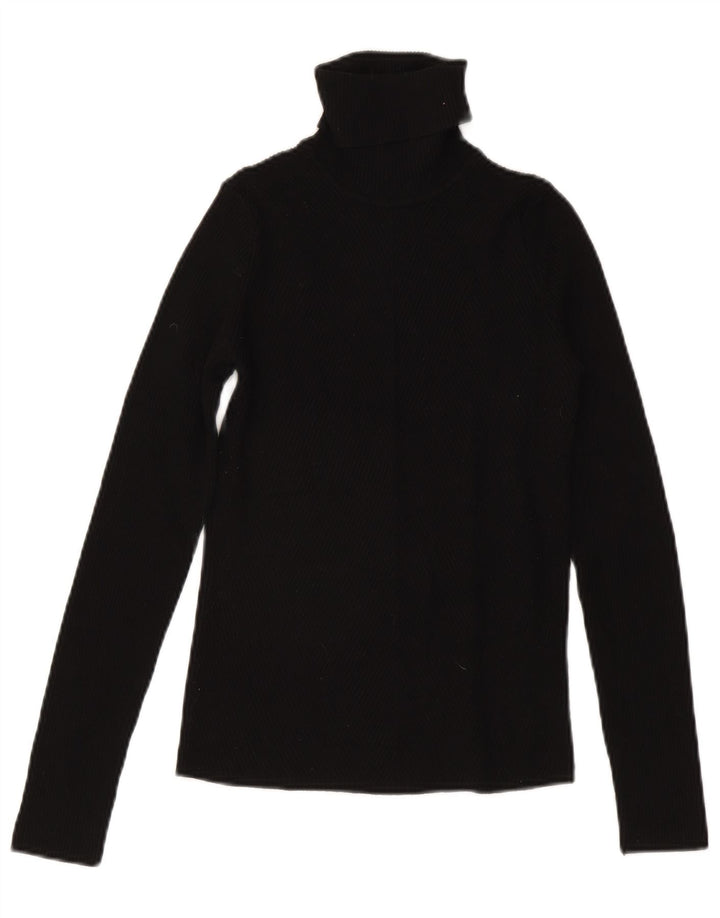 Zara Dame Roll Neck Bluse Top UK 12 Medium Black Viscose
